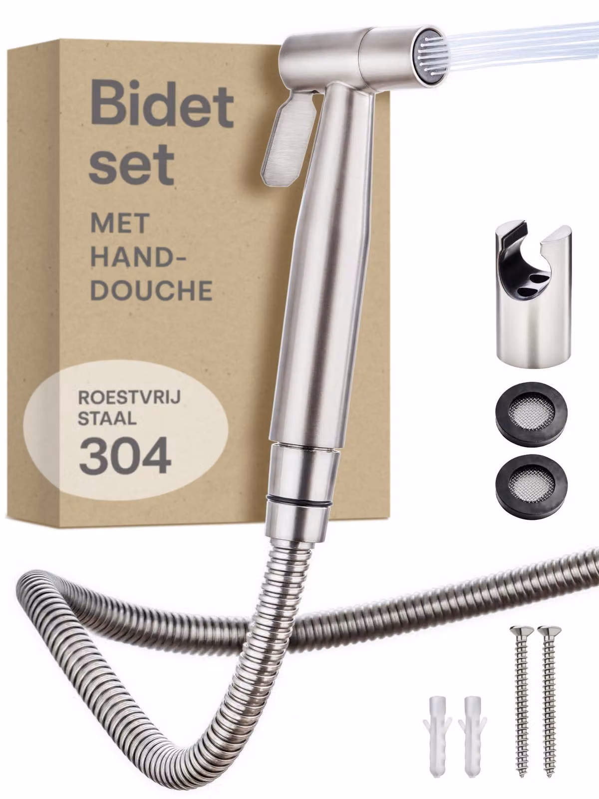 Set per bidet con doccetta manuale in acciaio inossidabile, completo di tubo flessibile da 120 cm – Doccia per il WC – Doccia intima