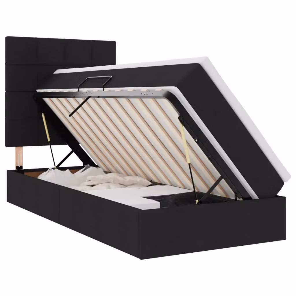Letto con contenitore moderno vidaXL in tessuto e similpelle nero L: 100 cm, P: 200 cm, H: 140 cm – 2