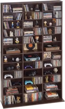 VEVOR Scaffale Multimediale con 12 Ripiani Regolabili in Legno Marrone per CD, Riviste e Libri