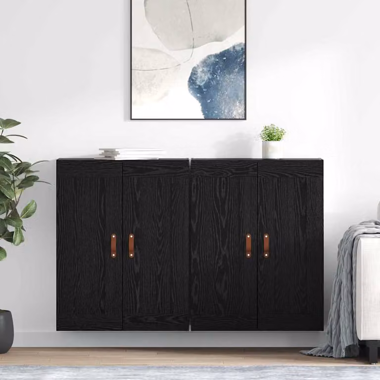 Set di 2 mobili a muro moderni vidaXL in MDF e metallo, colore nero opaco, L: 69,5 cm, P: 34 cm, H: 90 cm