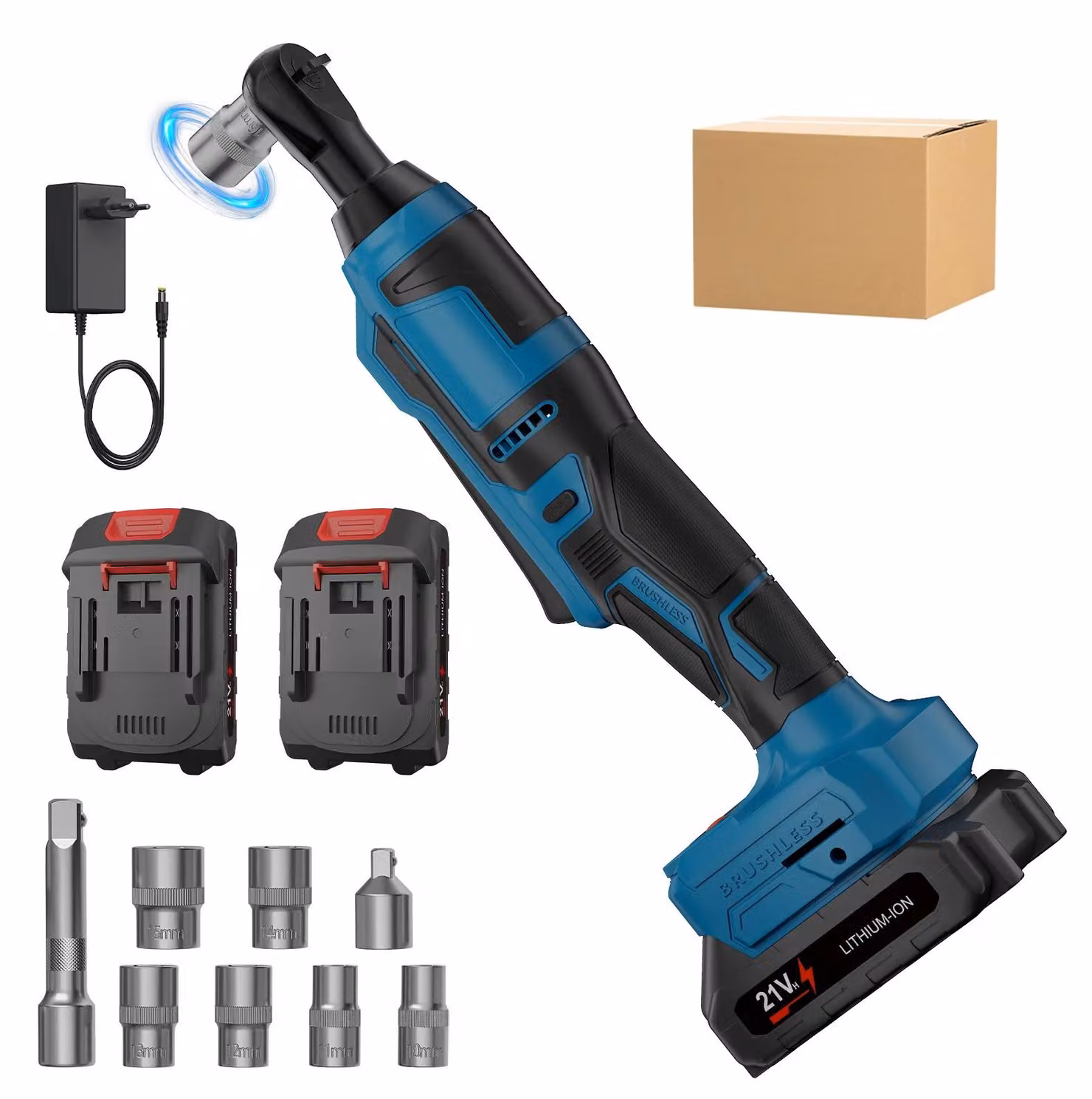 Set di chiavi a cricchetto a batteria - 21 V - Attacco quadrato da 0,95 cm - Coppia di serraggio di 250 Nm - 2 batterie - Luce LED - Ricaricabile
