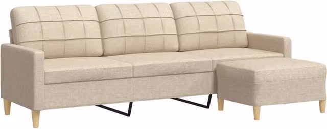 Divano | Divano da soggiorno | Sofa a 3 Posti con Poggiapiedi Crema 210cm in Tessuto