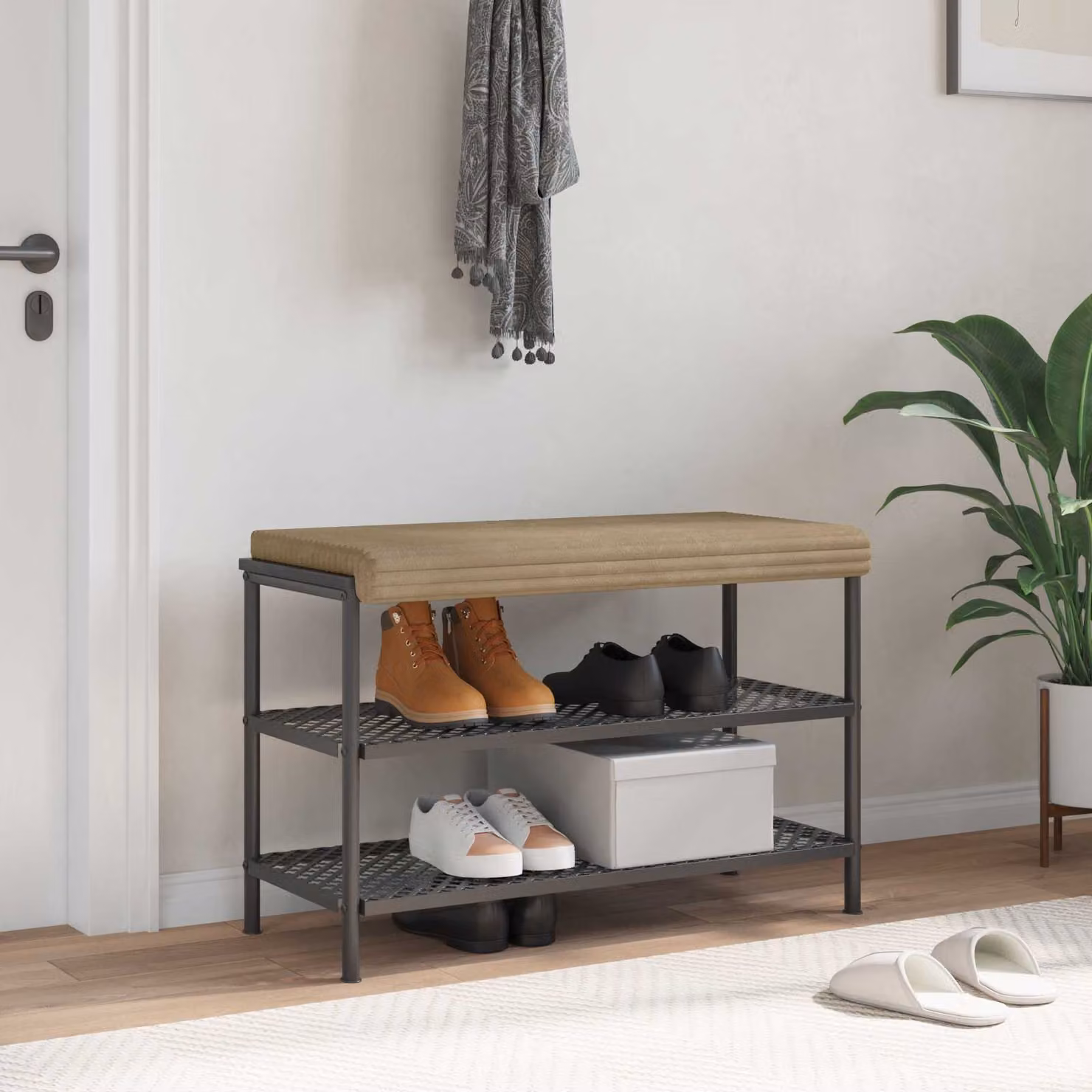 Cuscino per panchina vidaXL in corduroy morbido beige e grigio, Profondità: 35 cm