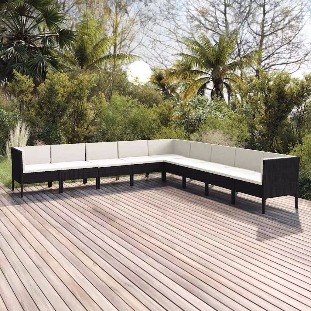vidaXL Set Divani da Giardino 9 pz a Forma a L con Cuscini Bianchi e Struttura in Metallo Nero