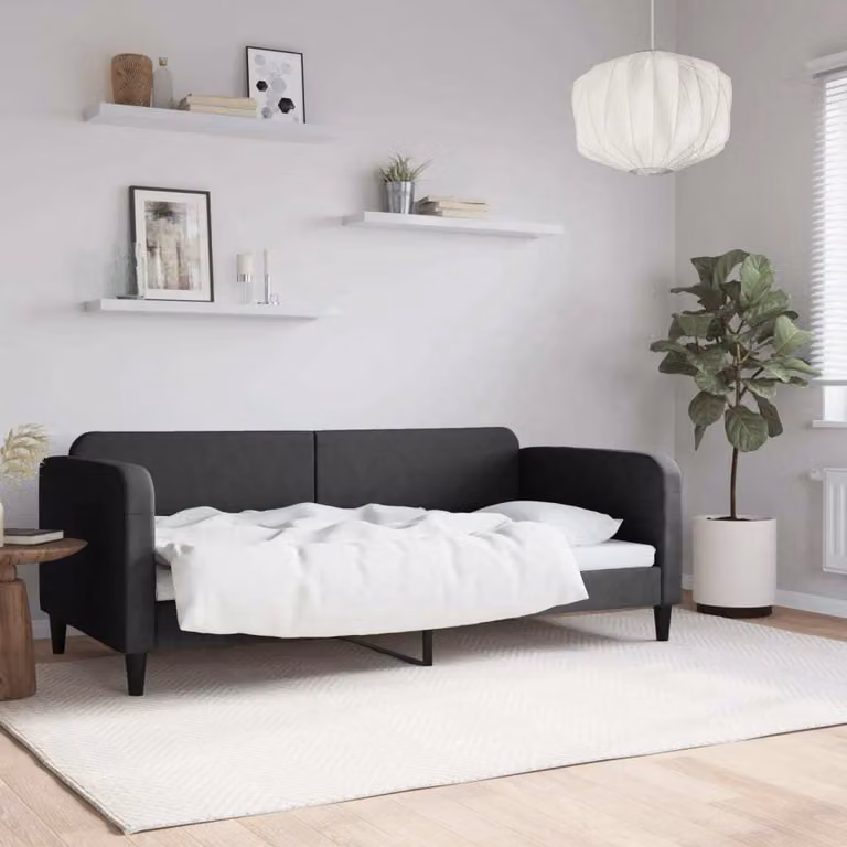 Maison Exclusive - Letto a giorno nero, 90x190 cm, rivestito in tessuto