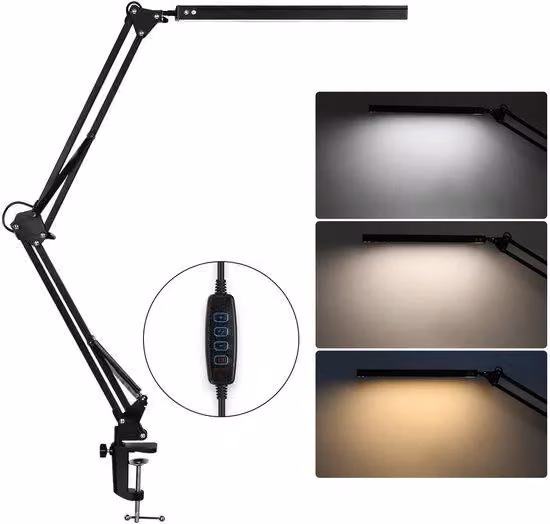 Lampada da tavolo a LED con funzione di regolazione dell'intensità luminosa, inclusa base da tavolo, regolabile, con 3 tonalità di luce e 10 livelli di luminosità, ideale per ufficio, studio e soggiorno
