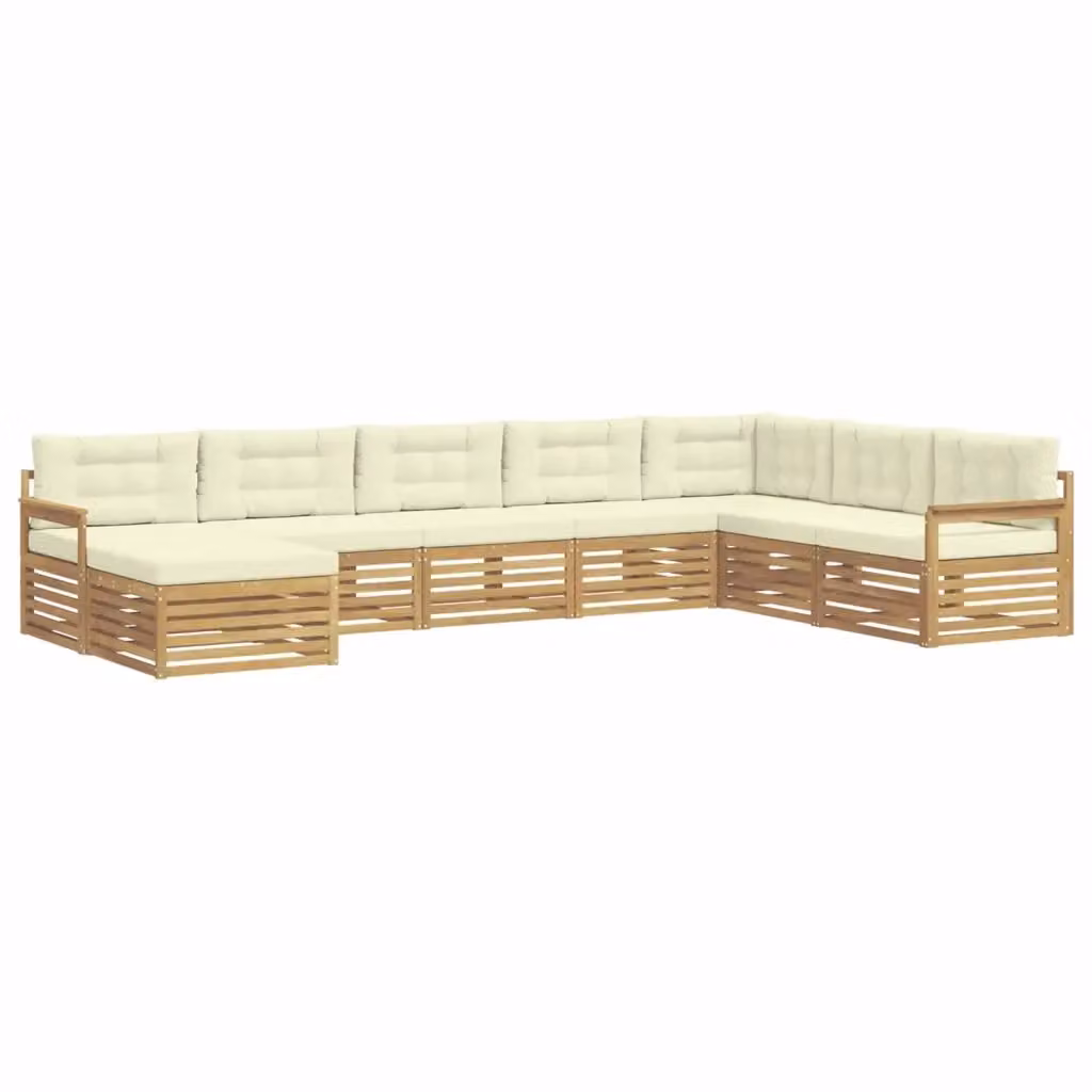Set di divani da esterno a L vidaXL in legno di acacia con cuscini Bianco e Beige, 8 pezzi – 2