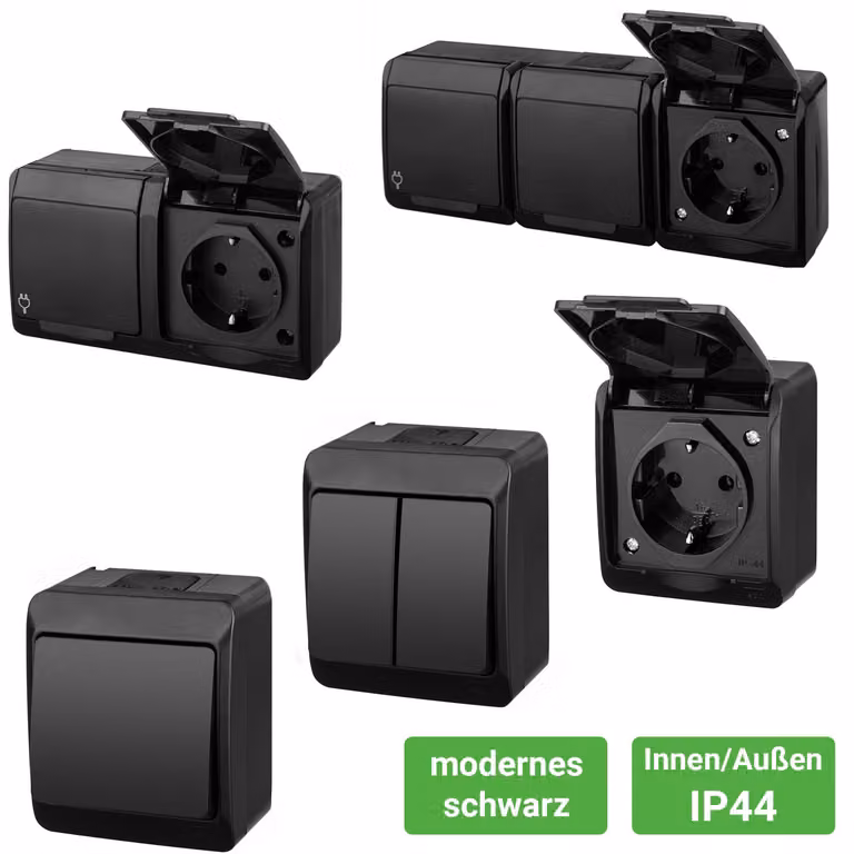 Presa di corrente Hermes nera IP44 0324-09