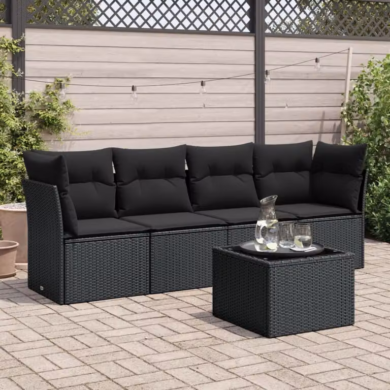 Maison Exclusive - Set Divani da Giardino 5 pz con Cuscini in Polyrattan Nero
