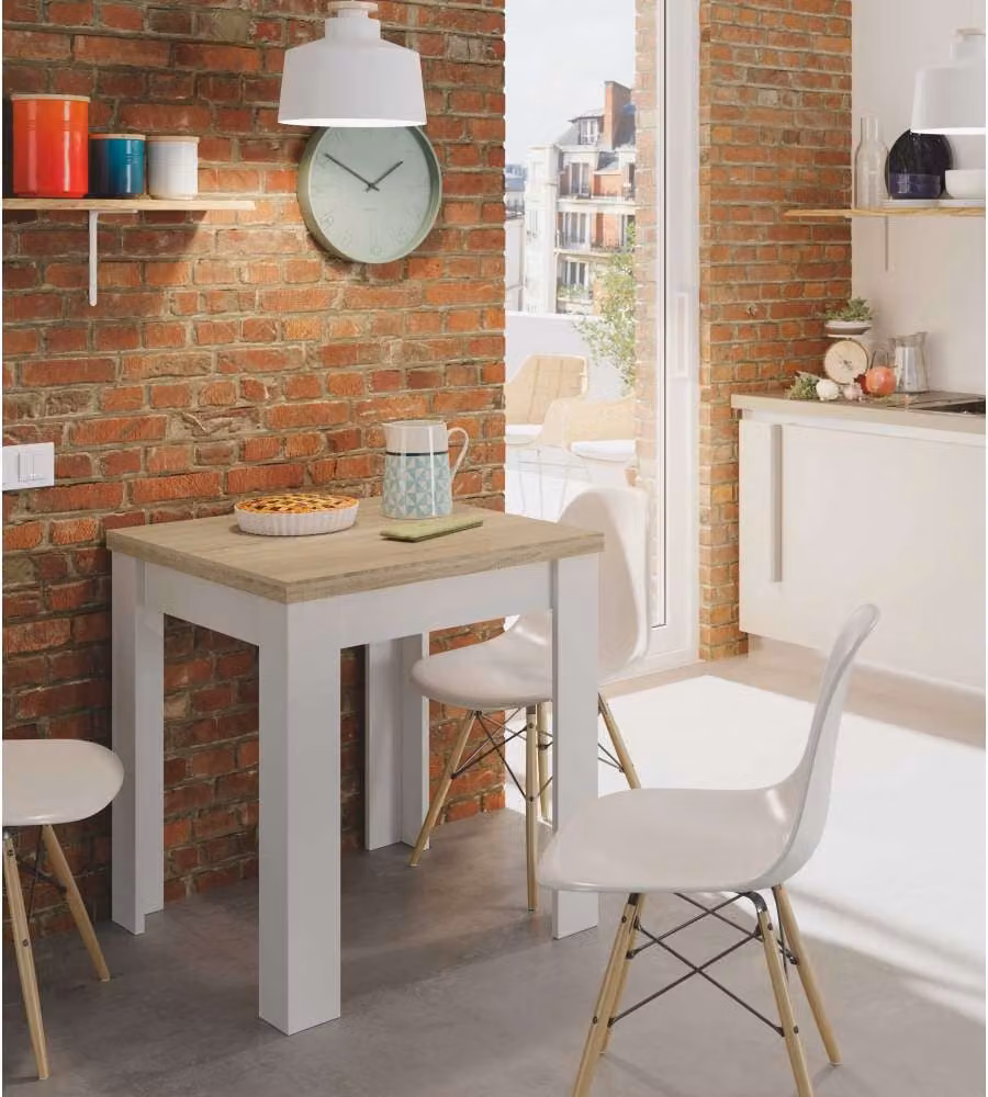 Tavolo Ausiliare Estensibile Fores con Piano Ribaltabile in Rovere e Bianco L: 67-135 cm, H: 78 cm
