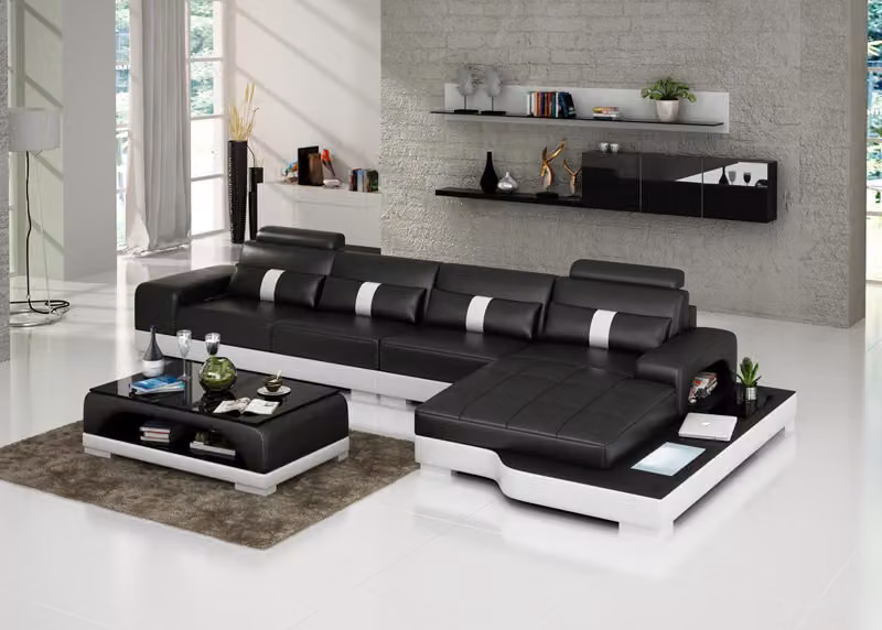 Ledersofa Couch Wohnlandschaft Ecksofa Eck Garnitur Design Modern Sofa G8015C