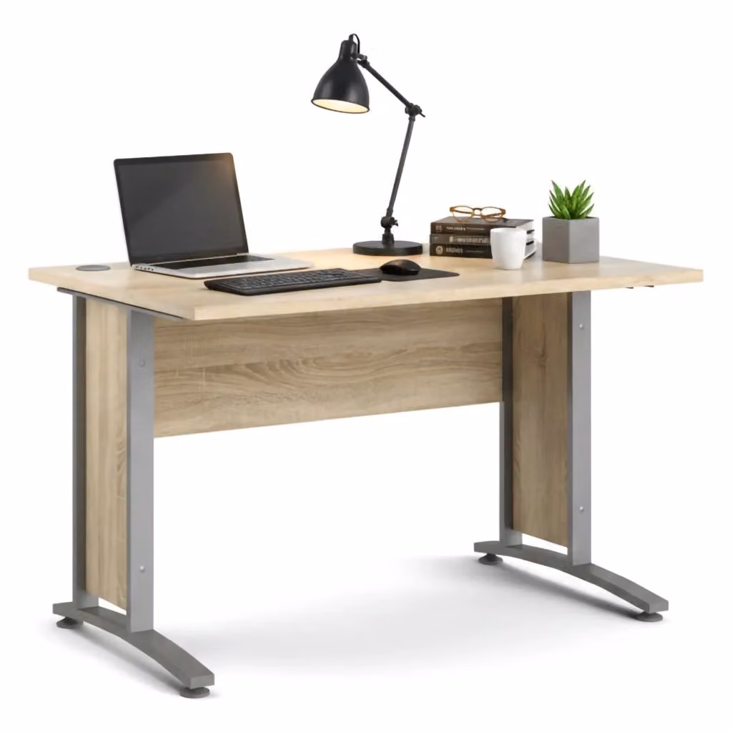 Scrivania Amigos DMORA per ufficio e casa, tavolo moderno porta PC in MDF laminato, Grigio e Quercia, L: 120 cm, P: 80 cm, H: 75 cm – 2