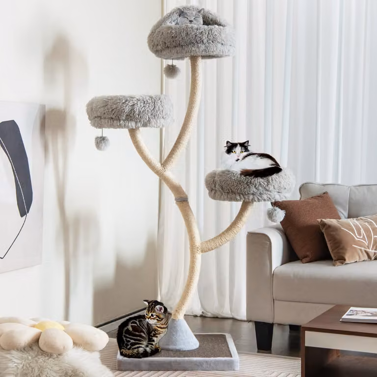 Albero per gatti Costway con telaio in metallo, pali e tiragraffi in sisal, Grigio, Altezza: 178 cm