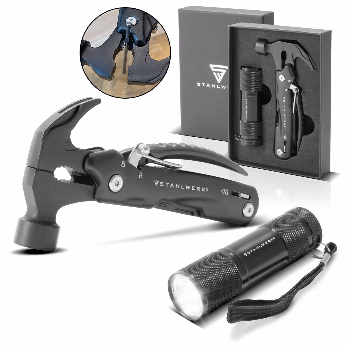 STAHLWERK Multitool 12 strumenti Coltello tascabile Strumento multifunzione Torcia elettrica