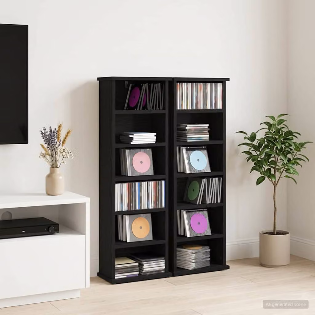 Set di 2 mobili porta CD vidaXL Rovere Nero, L 60 cm x P 17 cm x H 92 cm