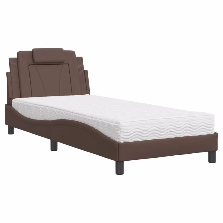 Letto Viana con Materasso Marrone 80x200 cm in Pelle finta
