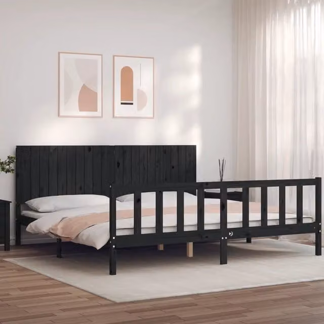 Letto con Testiera in Legno Massello di Pino Nero vidaXL 200x200 cm – 1