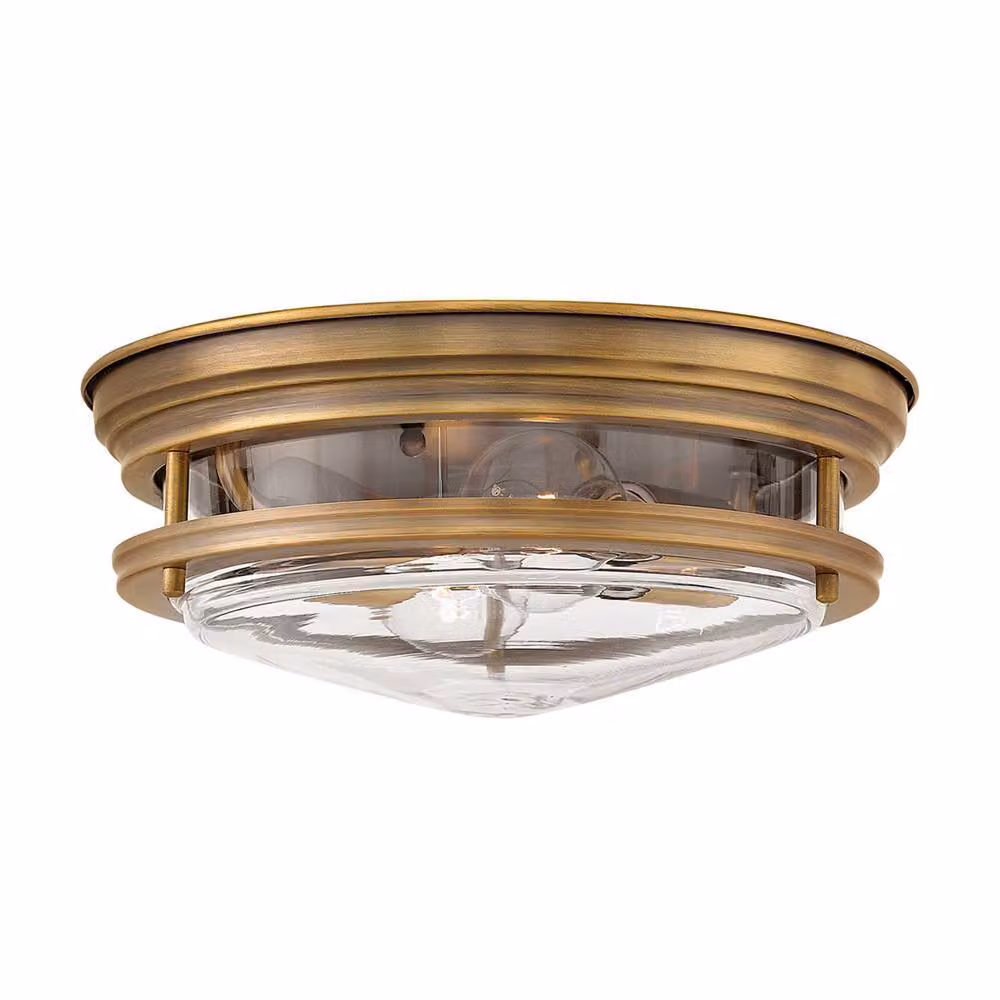 Lampada da soffitto Elstead Hadrian, attacco E27, doppia luce, finitura bronzo spazzolato, vetro trasparente, grado di protezione IP44