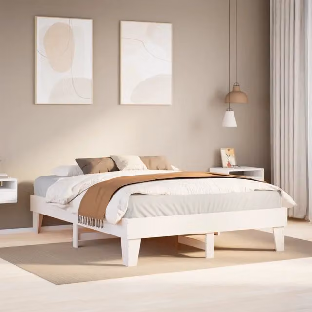 Letto senza Materasso-Struttura Letto Bianco 140x200 cm Legno Massello di Pino 450591
