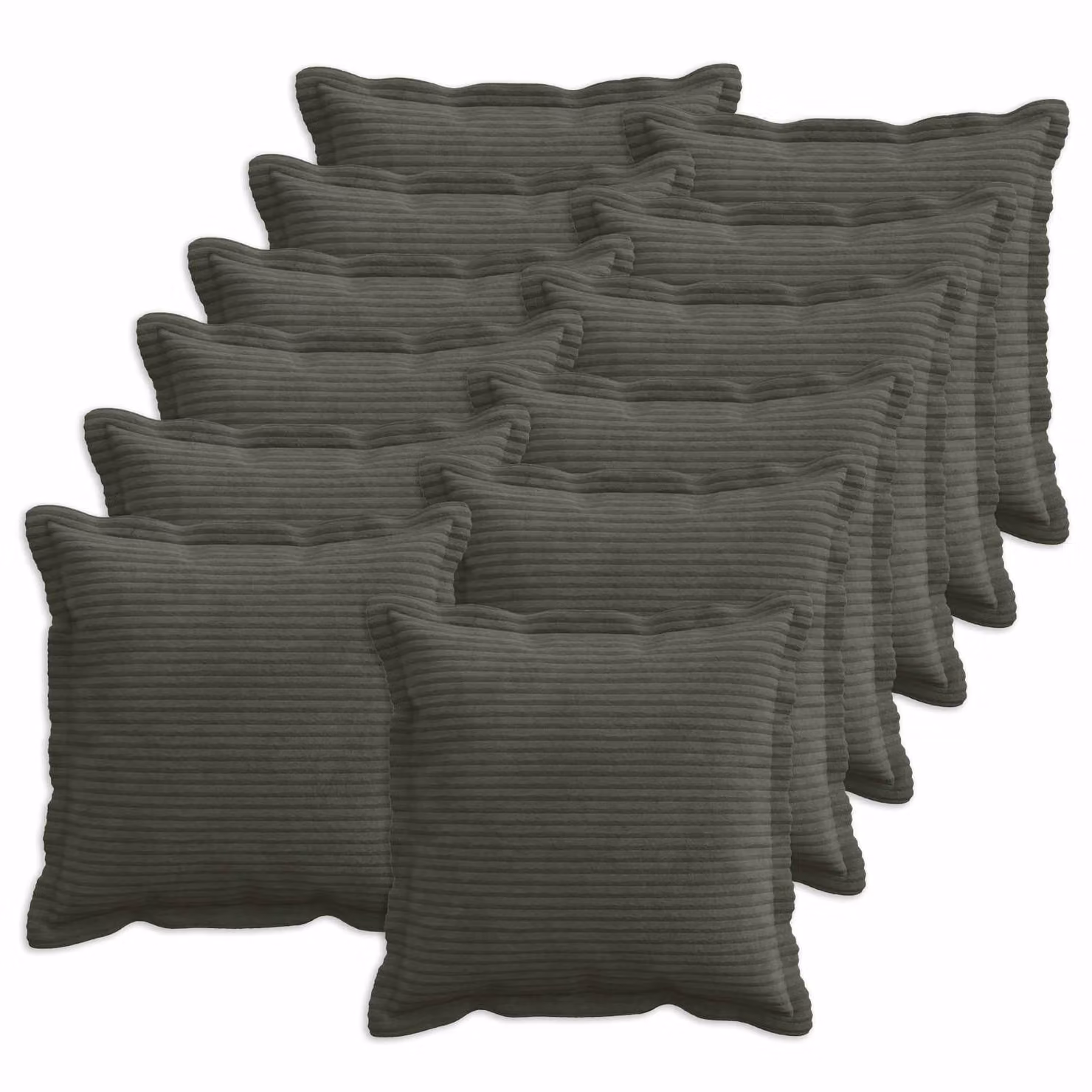 Set di 12 federe quadrate vidaXL HOUTEN in velluto a coste, colore antracite, 45 x 45 cm
