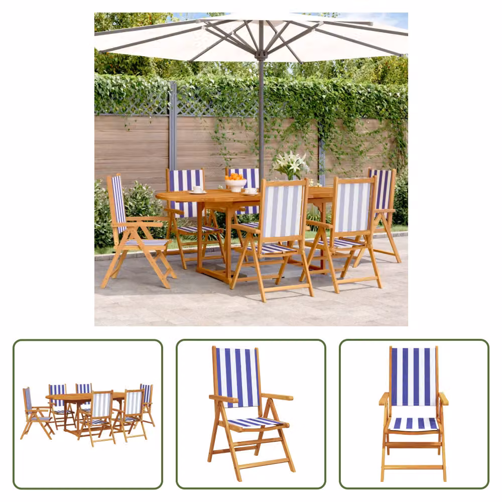 The Living Store Set da pranzo da giardino 7 pezzi in tessuto e legno massello blu e bianco
