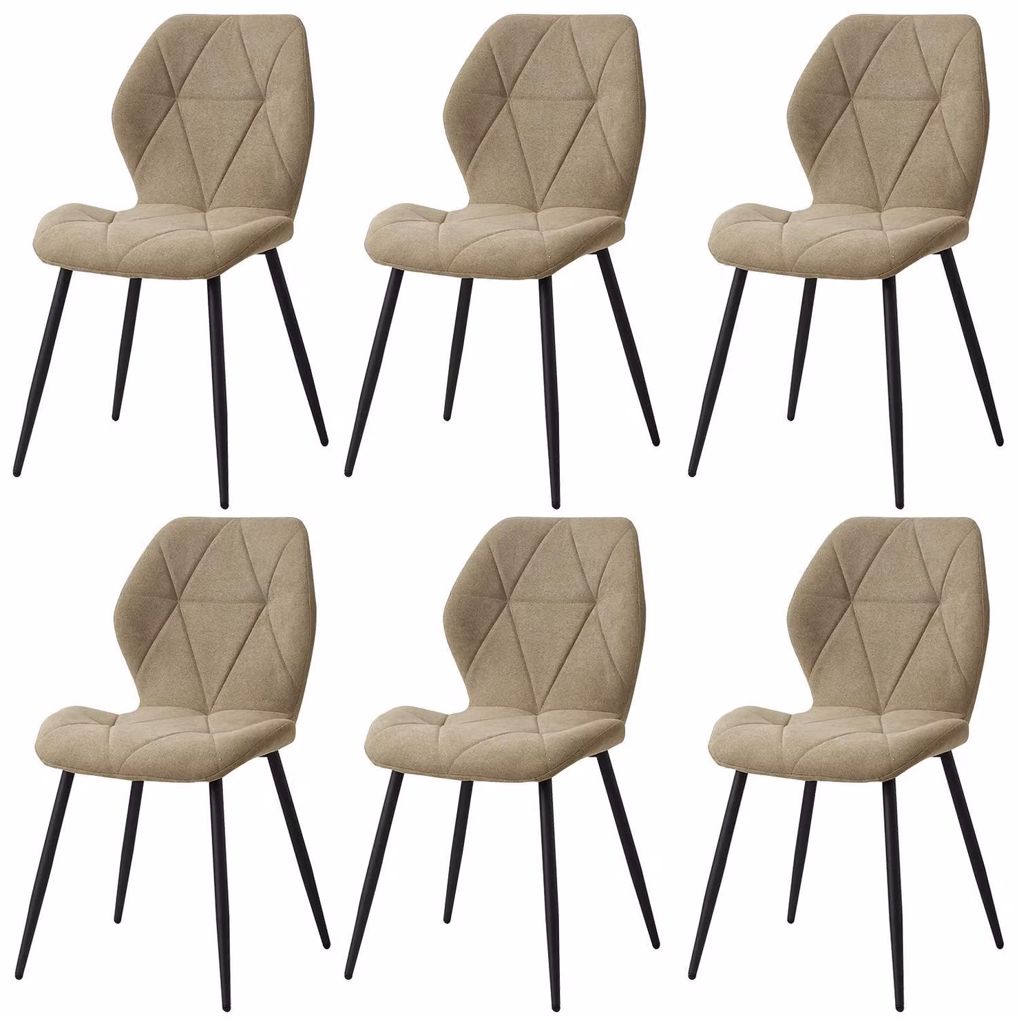 Set di 6 sedie da pranzo - Sedie da cucina - Imbottite, rivestimento in tessuto, gambe in metallo, design moderno, senza braccioli, montaggio richiesto - Verde