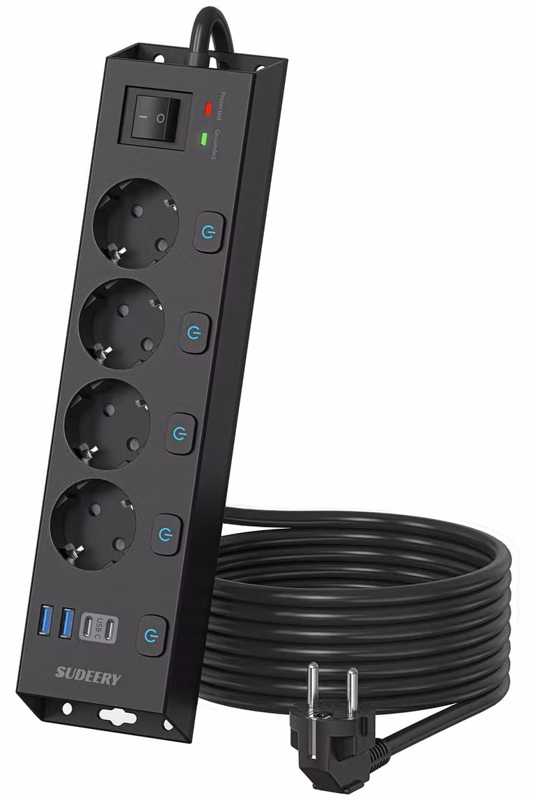 Ciabatta da parete a 4 prese con porta USB-C e protezione da sovratensione