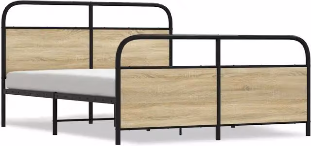 Letto matrimoniale in metallo e MDF color rovere sonoma L/P/H: 150 x 200 x 100 cm