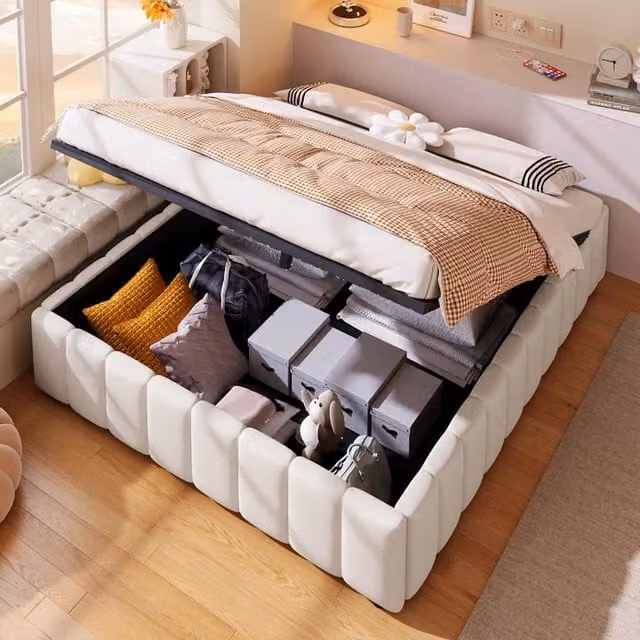 letto imbottito lino beige 140 x 200 cm