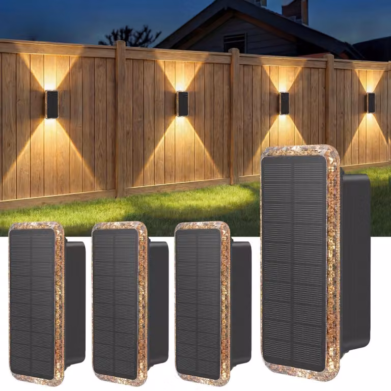 Set di 4 lampade da esterno a energia solare, con luce direzionale verso l'alto e verso il basso, 5 temperature di colore, grado di protezione IP65