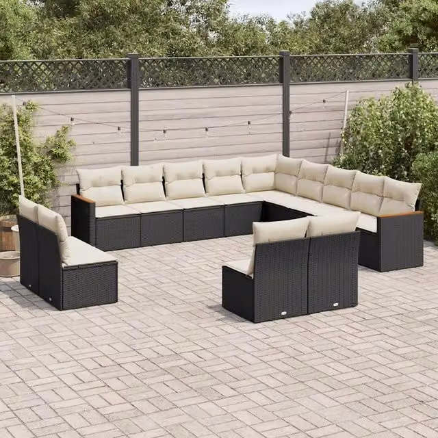 Set di divani da giardino a forma di U VIDAXL in polyrattan nero con 13 pezzi e cuscini inclusi