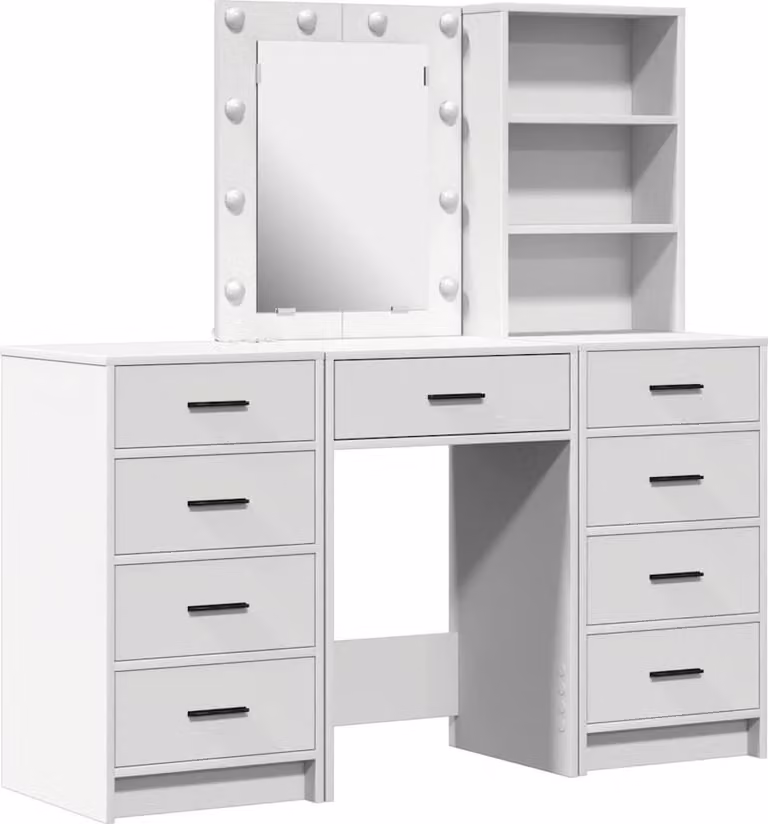 Tavolo da Trucco con cassetto 3 pcs Bianco Legno multistrato