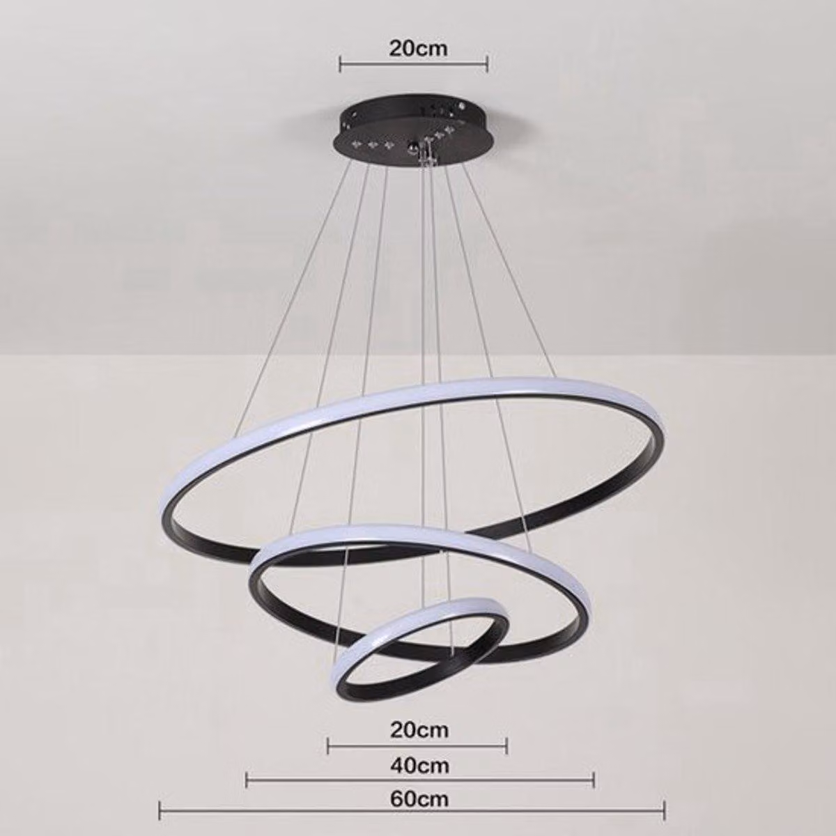 Lampada a sospensione rotonda - 36W, regolabile con tre anelli e funzione dimmer, ideale per soggiorno e sala da pranzo