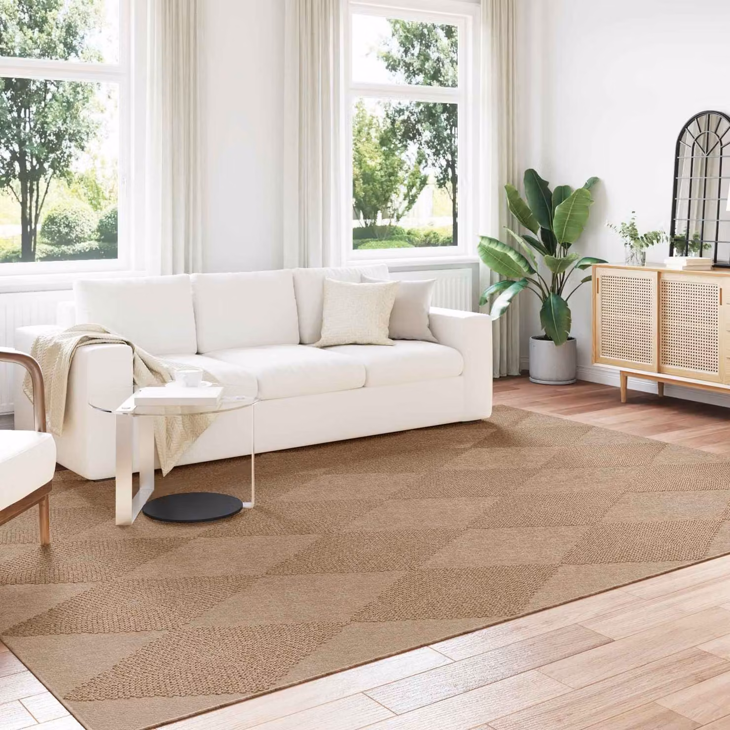 Tappeto vidaXL AGIRA per interno ed esterno, design moderno in poliestere, L: 340 cm x P: 240 cm, beige e marrone