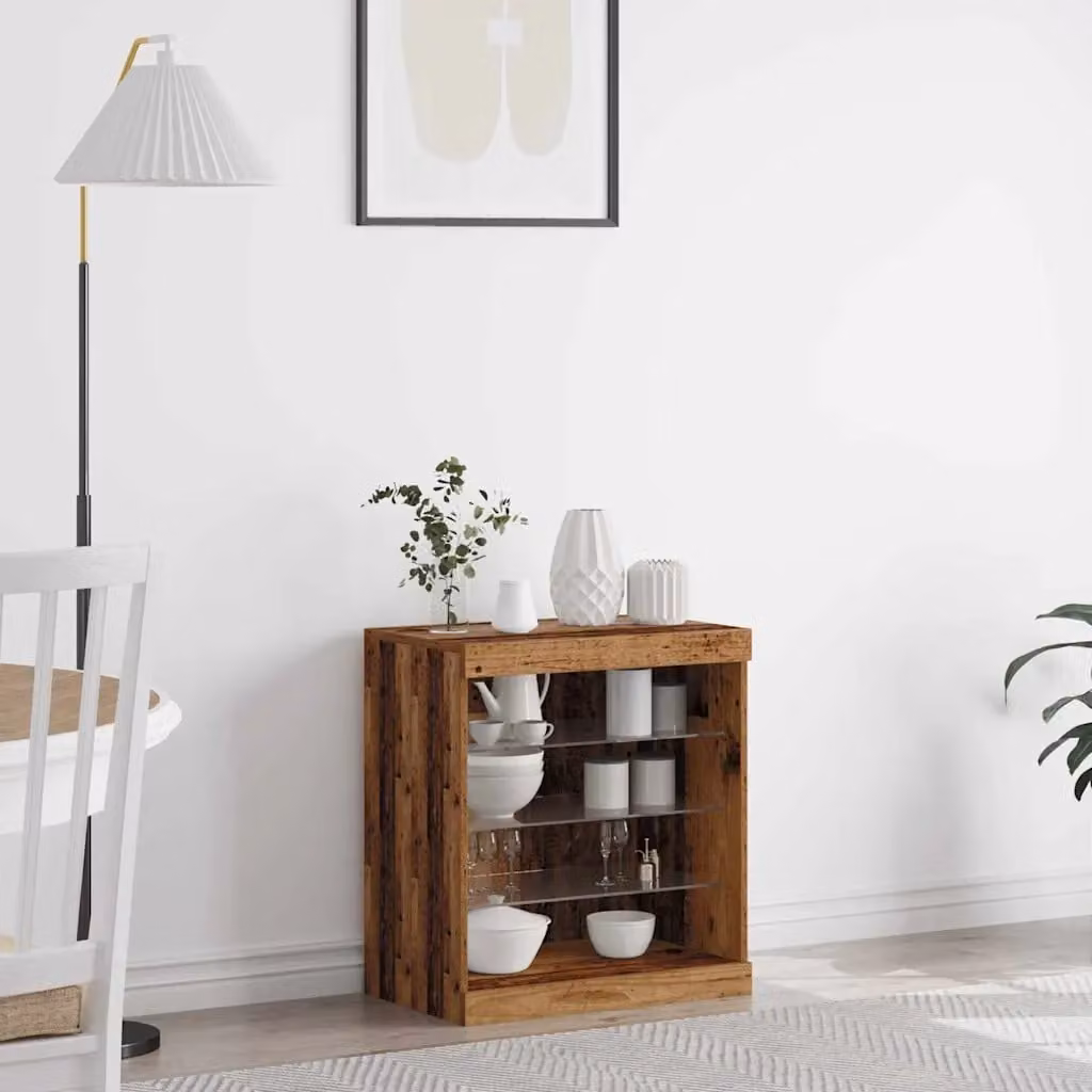 Madia vidaXL in legno vecchio con illuminazione LED integrata, colore marrone, L 60,5 x P 37 x H 67 cm