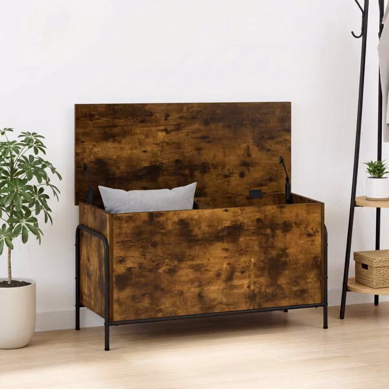 Scatola di stoccaggio moderna vidaXL in legno e metallo, colore marrone, L 80 cm x P 40 cm x H 49,5 cm