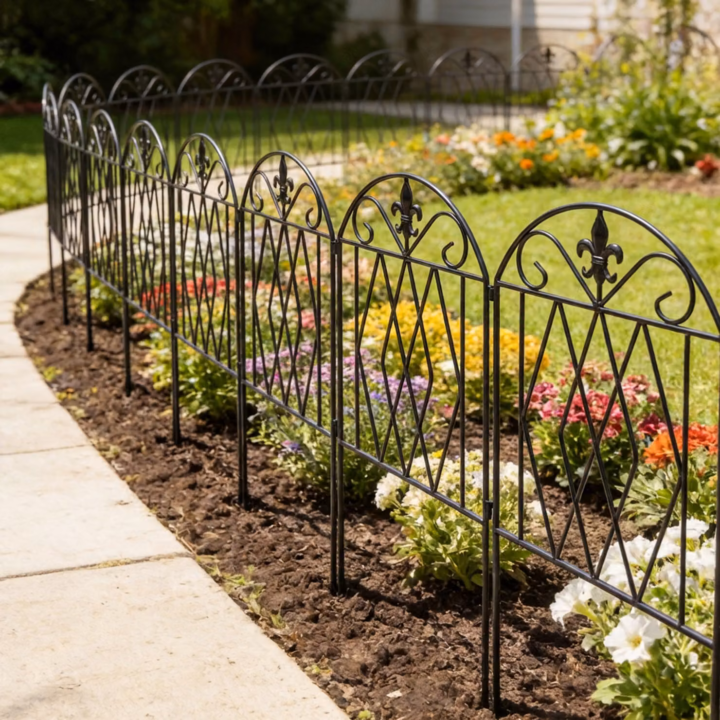 Set di 4 recinzioni metalliche da giardino Outsunny con design arcuato, colore nero, L: 125 cm, H: 56 cm – 2