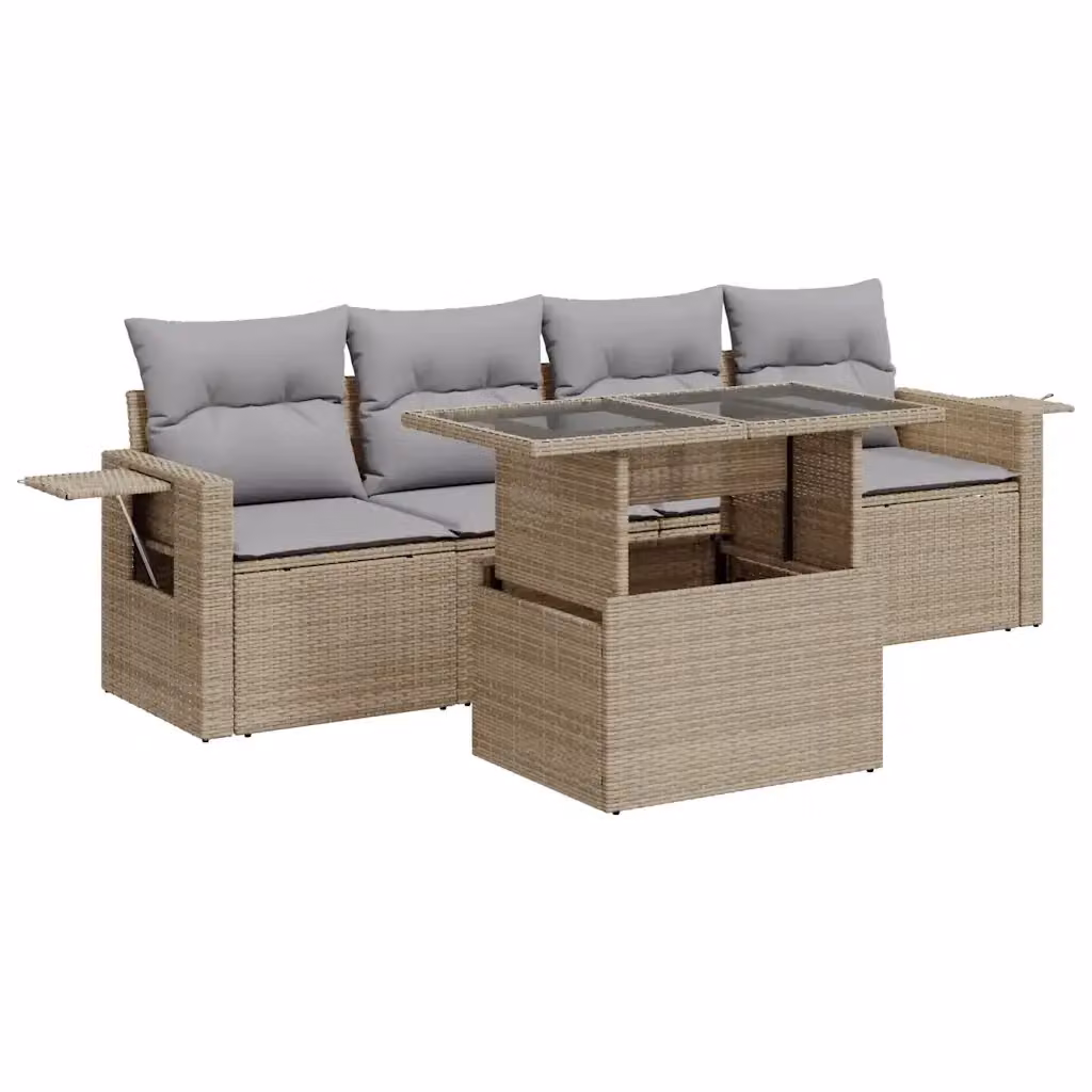 Set Divano da Giardino 5 pz vidaXL in Polyrattan con Cuscini Beige e Grigio per Terrazza o Giardino – 2