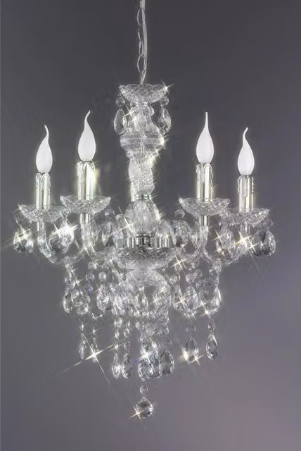 Lampada a sospensione con 5 luci Luster in metallo cromato e vetro trasparente – 1
