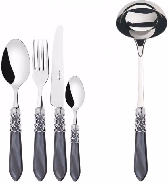 MELODIA Ghiera Cromata, Posate Set 49 Pz, Scatola Legno Wengè, Casa Bugatti Colore: Nero
