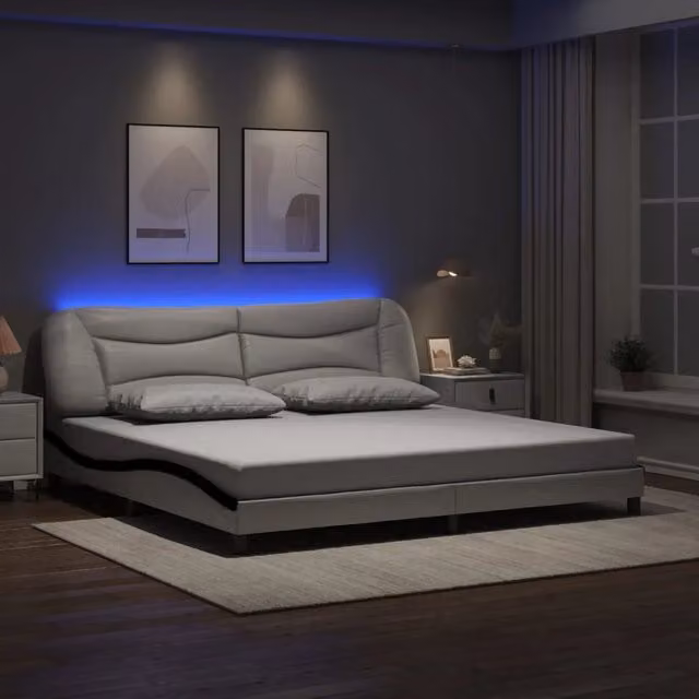 Letto con illuminazione LED e porta di ricarica USB vidaXL Hvar Bianco e Nero L: 200 cm, P: 200 cm, H: 205 cm