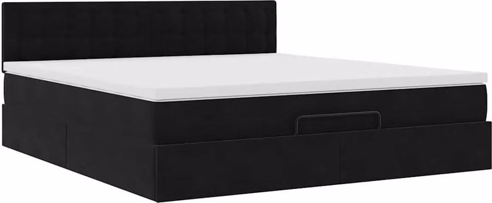 Struttura Letto Pouf con Materasso Nero 180x200 cm in Velluto
