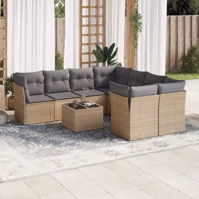 Set Divano da Giardino 9 pz con Cuscini Beige in Polyrattan 3217319