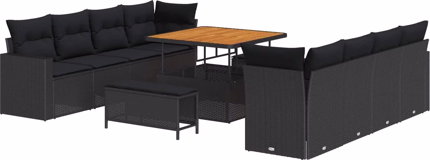 Set Divano da Giardino 11 pcs Nero polyrattan