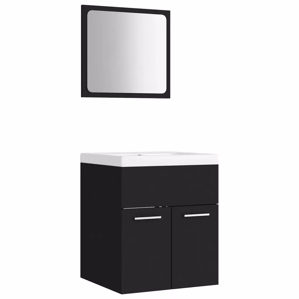 Mobile Lavabo da Bagno Moderno vidaXL Nero e Bianco in MDF Laccato con Ante a Battente, Sospeso L: 46,0 cm, P: 38,5 cm, H: 41,0 cm – 2
