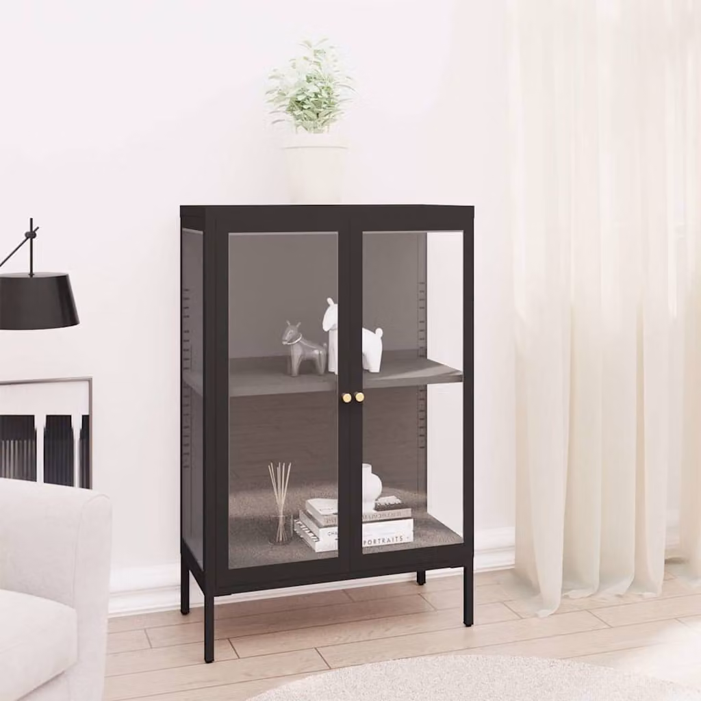 vidaXL Credenza Nera in Metallo e Vetro L: 75 cm, P: 35 cm, H: 105 cm