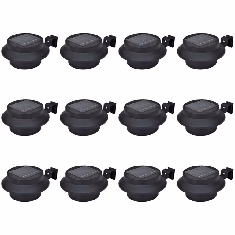 The Living Store Luci solari da esterno per recinzione 12 pz. LED nero