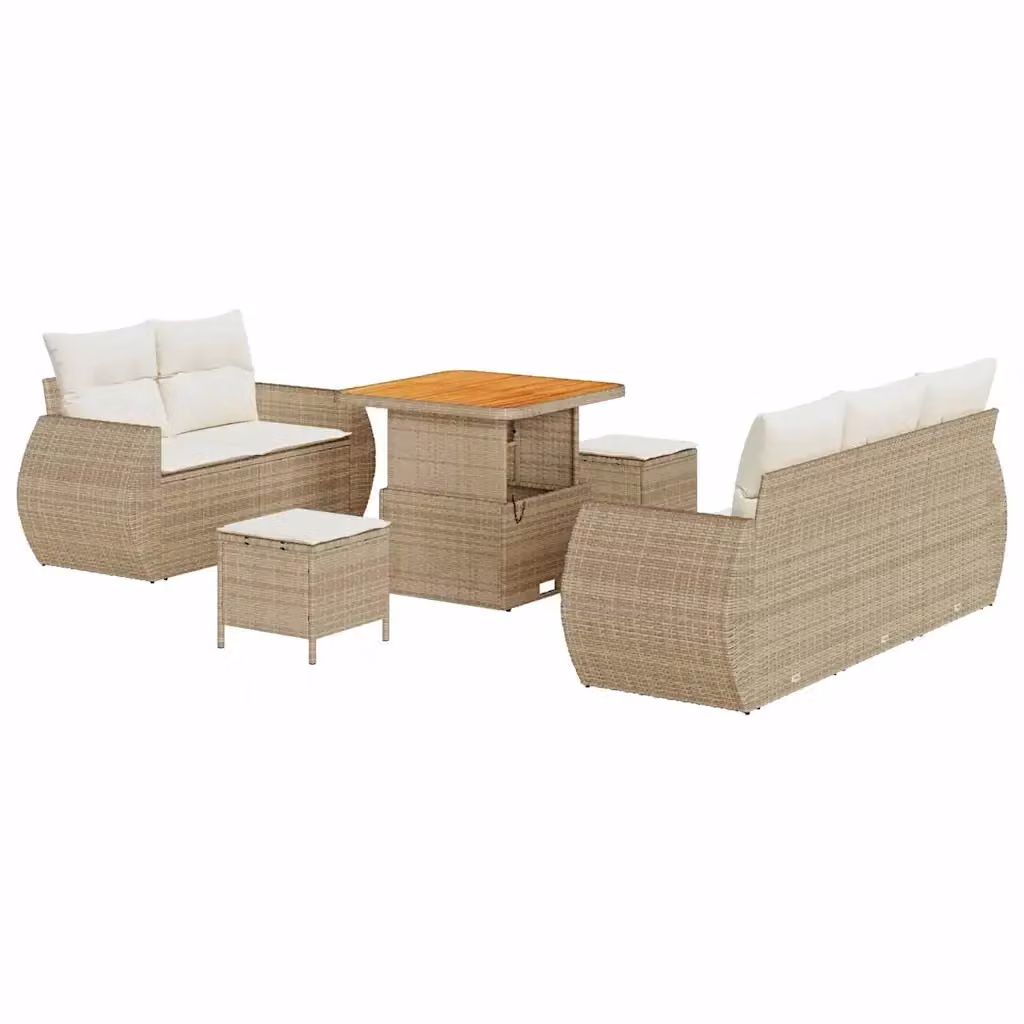 Set Divano da Giardino vidaXL 8 Pezzi con Tavolino e Pouf Beige e Bianco con Cuscini Imbottiti e Struttura in Metallo – 2
