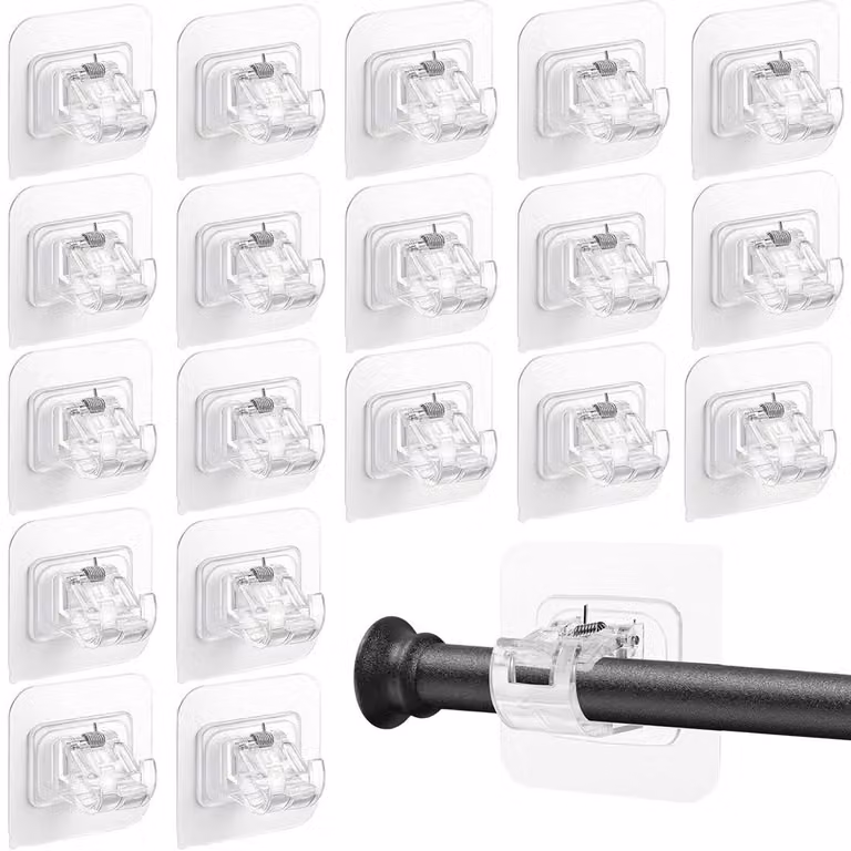 Ganci per tende senza foratura, 20 pezzi, trasparenti, da 15 a 22 mm