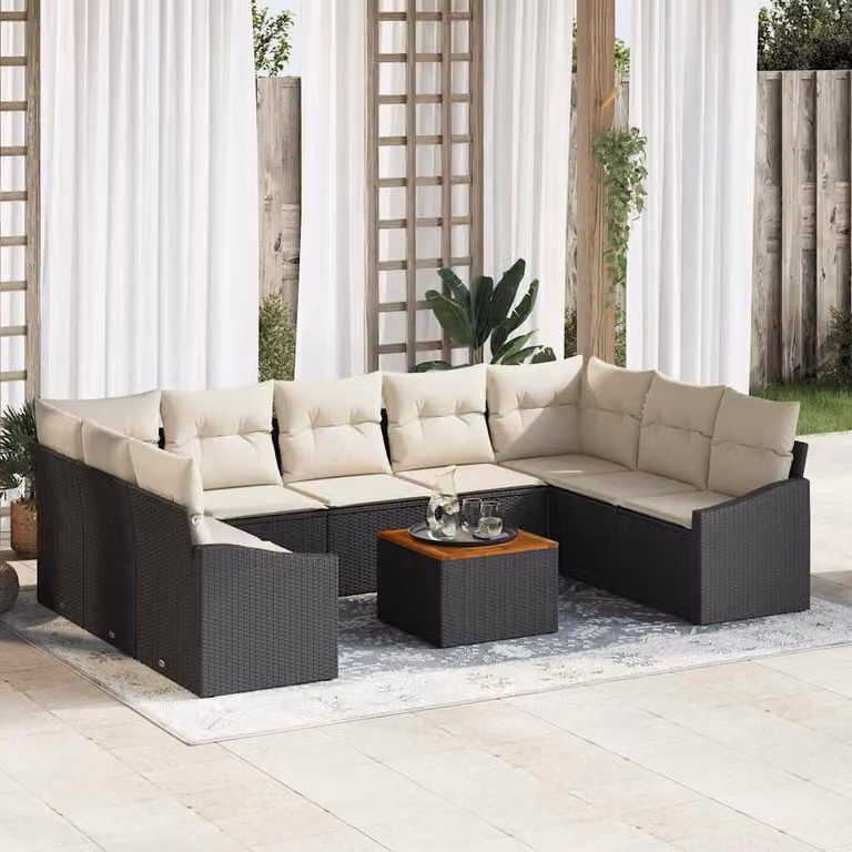 Maison Exclusive - Set Divano da Giardino 10 pcs Nero e Crema polyrattan